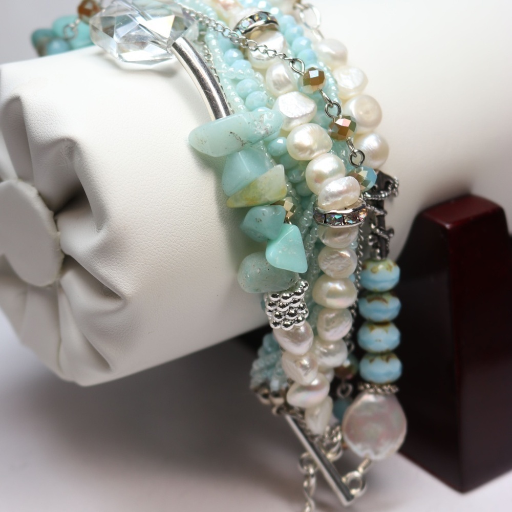 Amazonite Pearl and Crystal Handcrafted Bracelet - Picture 7 of 8